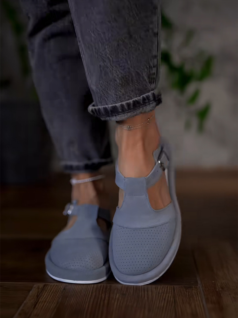 Coconut Gray Round Toe Perforated Casual Shoes