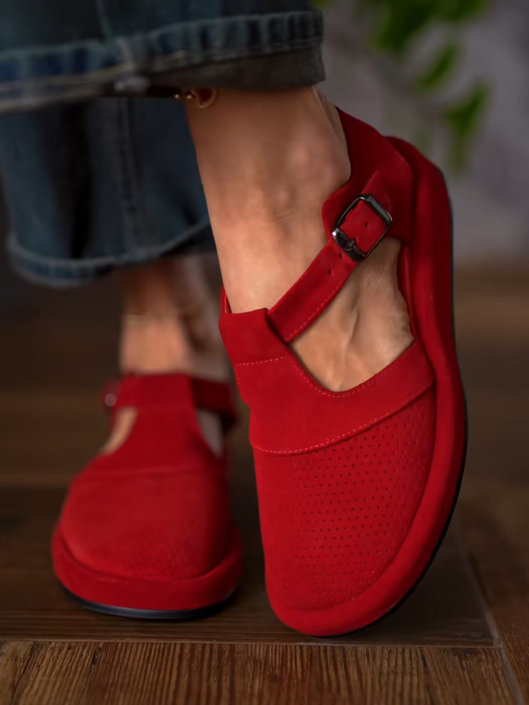 Red Flame Round Toe Perforated Casual Shoes