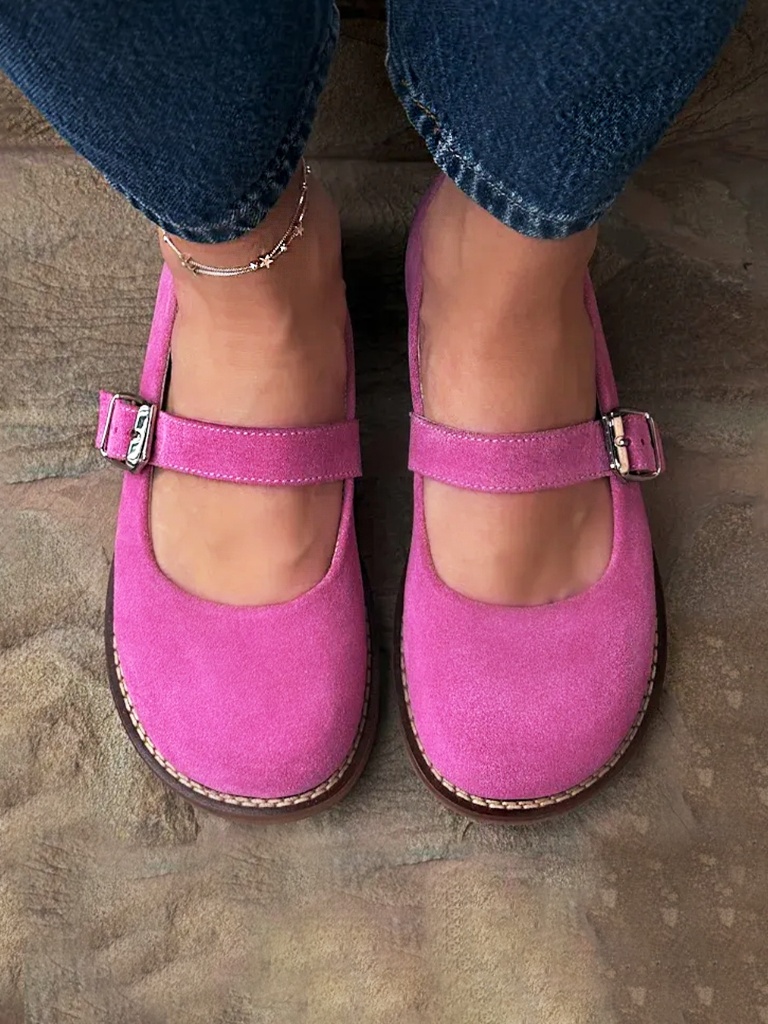 Pink Round Toe Lock Strap Casual Shoes