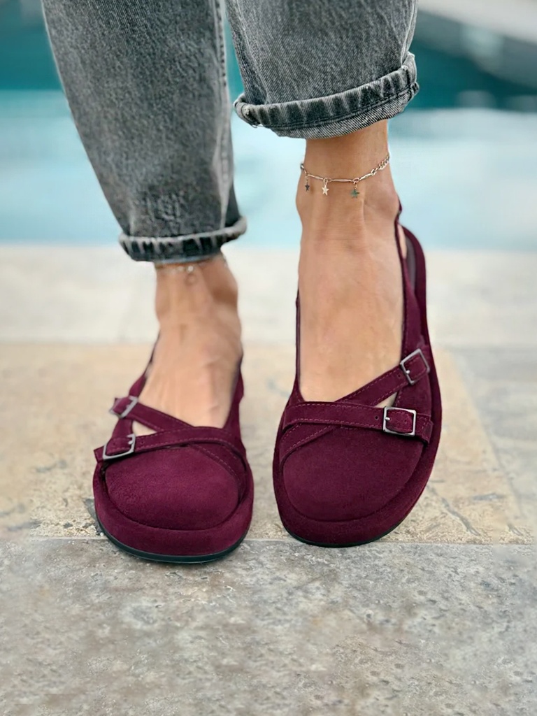 Red Velvet Rose Spaghetti Strap Crossover Round Toe Shoes