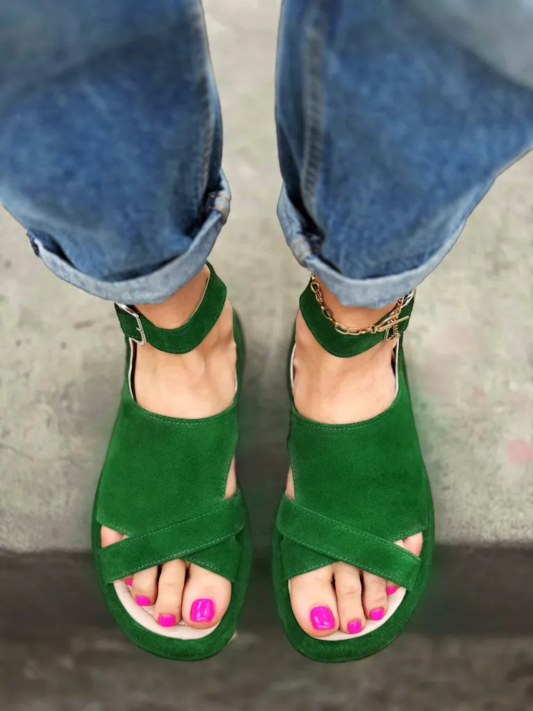 Green Forest Cross Wide Strap Casual Shoes