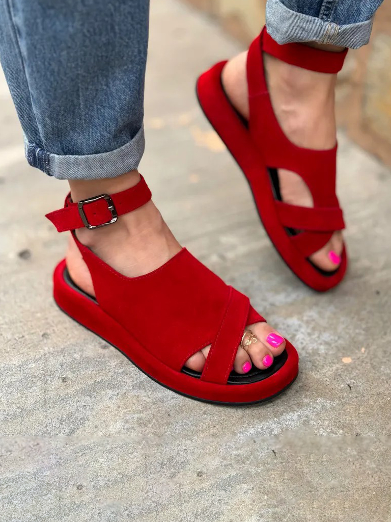 Red Flame Cross Wide Strap Casual Shoes