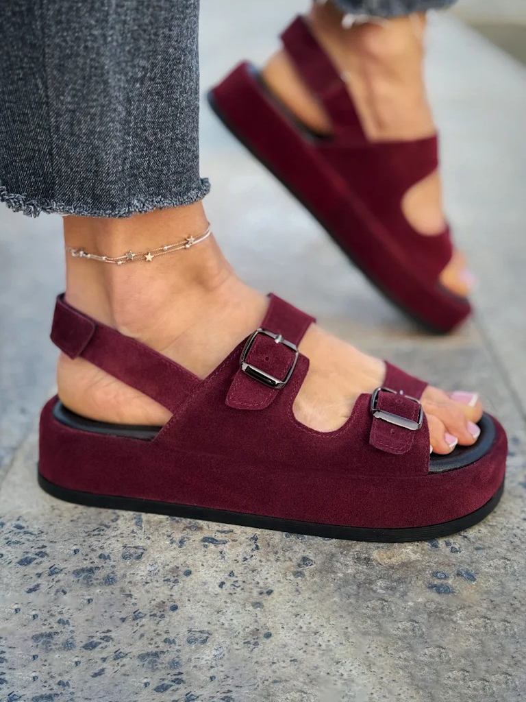 Sunset Wine Double Strap Buckle Casual Shoes