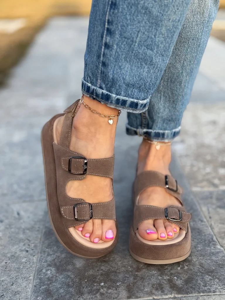 Pinecone Black Double Strap Lock Buckle Casual Shoes