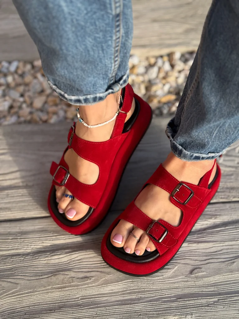 Red Flame Double Strap Lock Buckle Casual Shoes