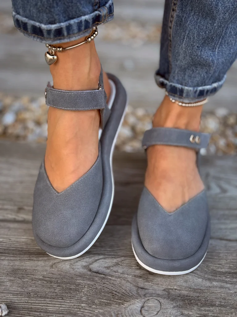 Coconut Gray Round Toe Buckle Strap Casual Shoes