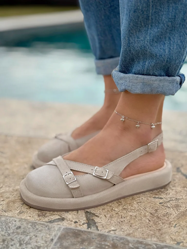 Gray White Slim Strap Round Toe Shoes
