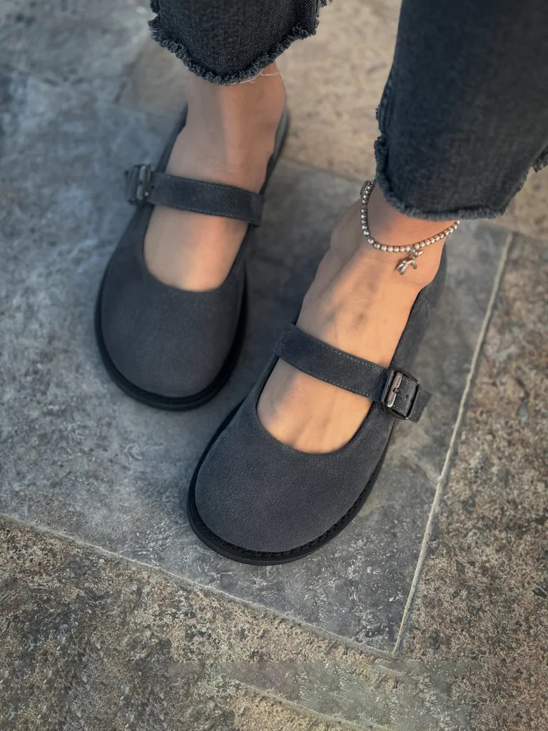Rhine Graphite Black Round Toe Buckle Strap Casual Shoes