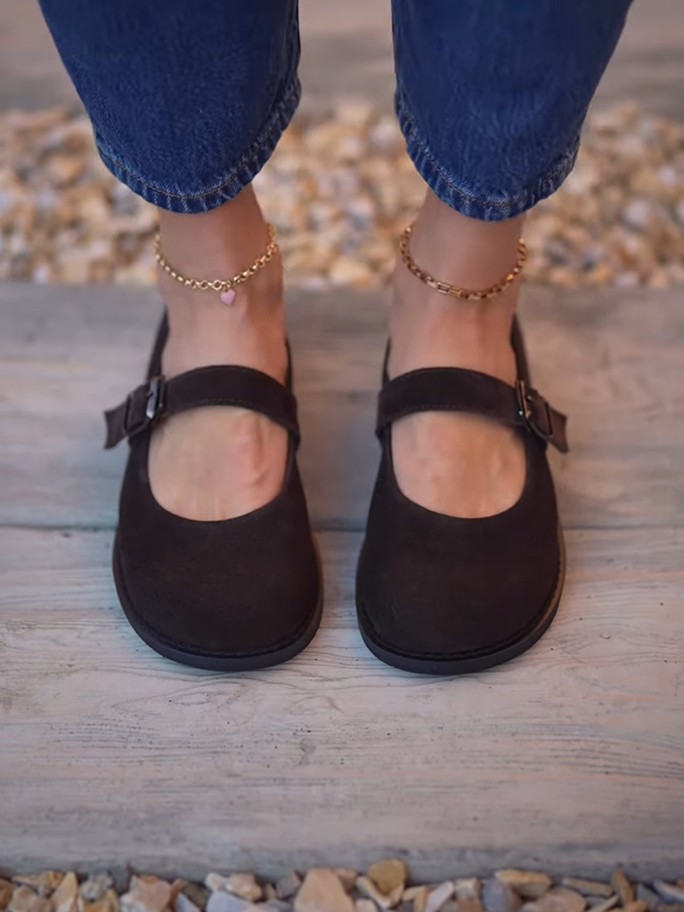 Elegant Classic Black Round Toe Buckle Strap Casual Shoes