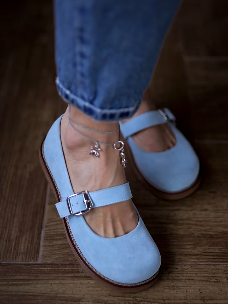 Glacier Blue Round Toe Buckle Strap Casual Shoes