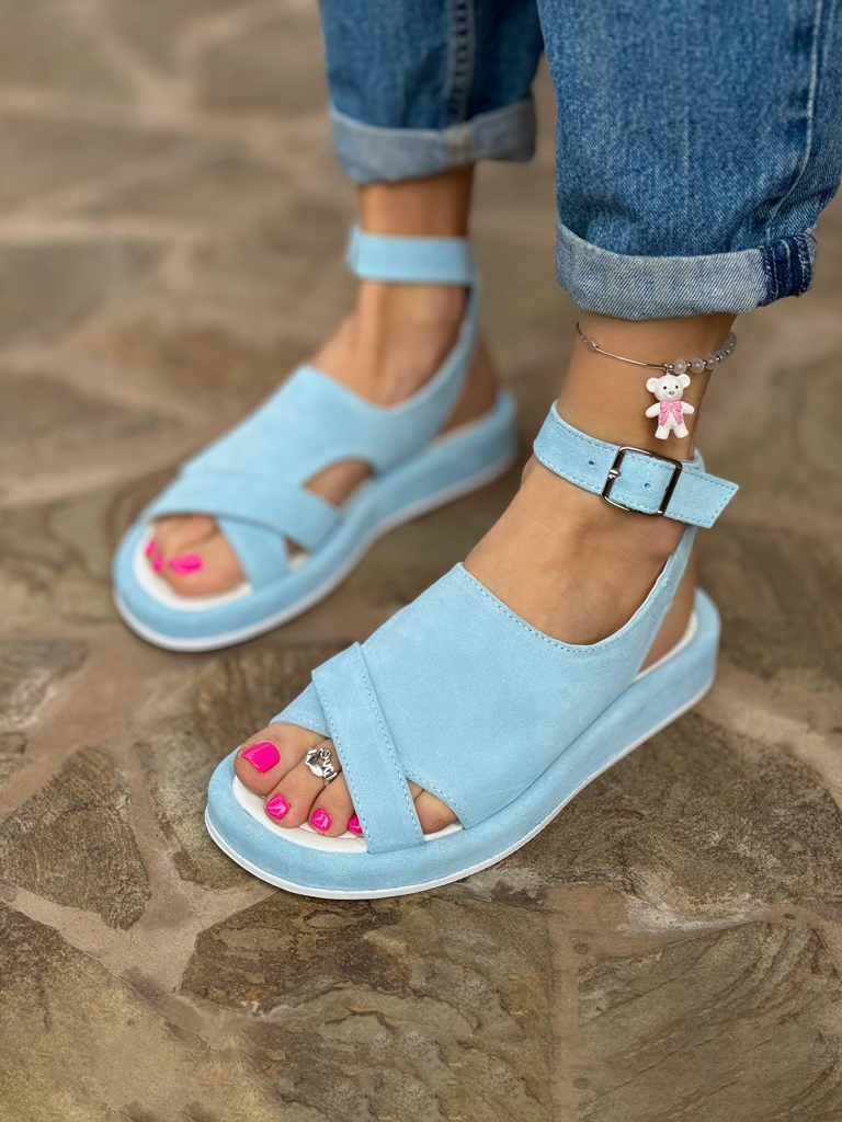 Glacier Blue Cross Wide Strap Casual Shoes