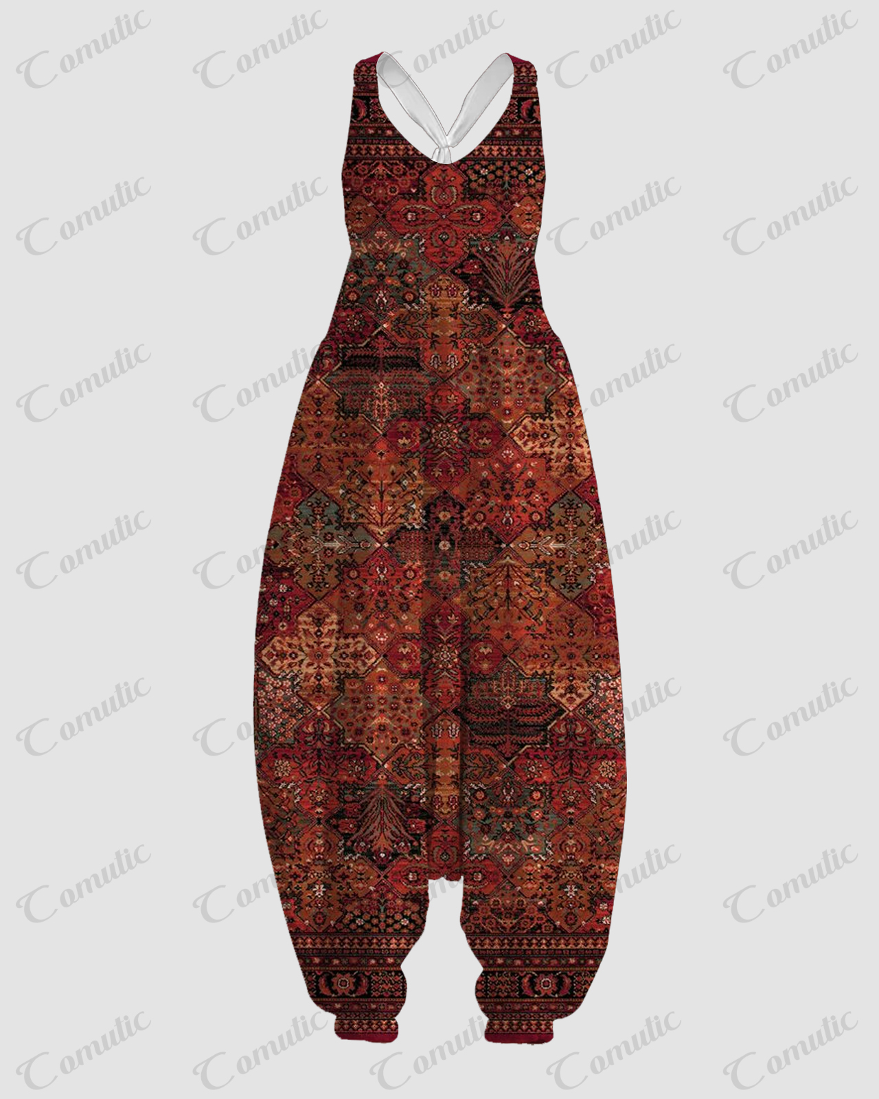 Women's Rose Scarlet Art Print Sleeveless Jumpsuit Harem Pants