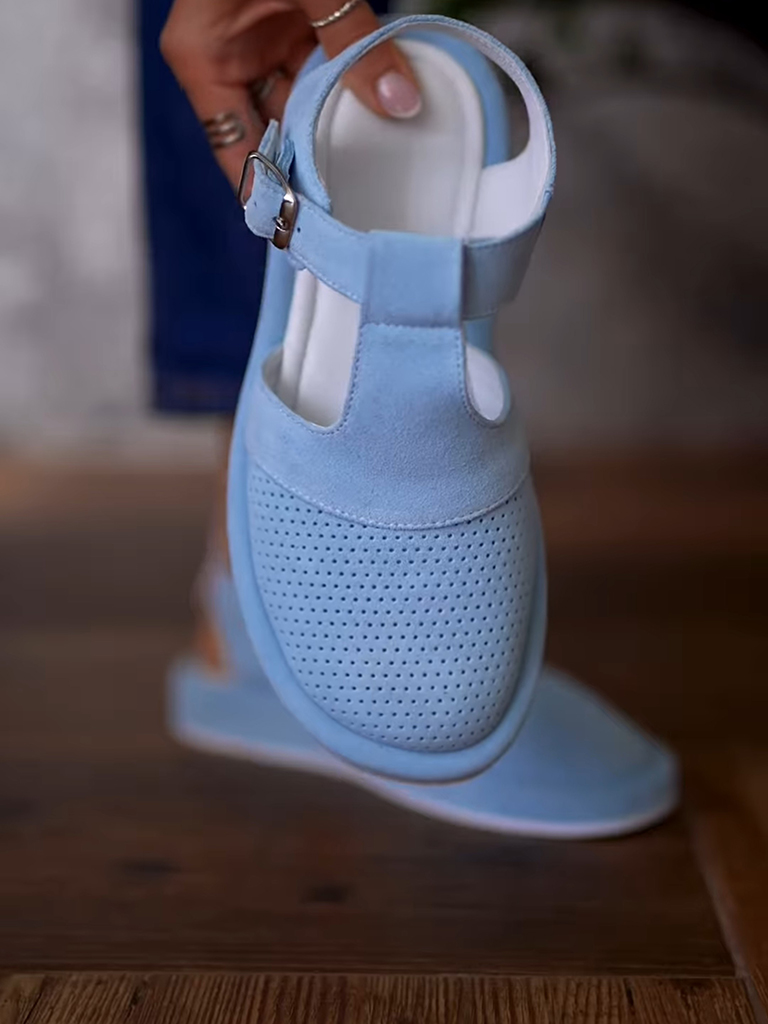 Glacier Blue Round Toe Perforated Casual Shoes