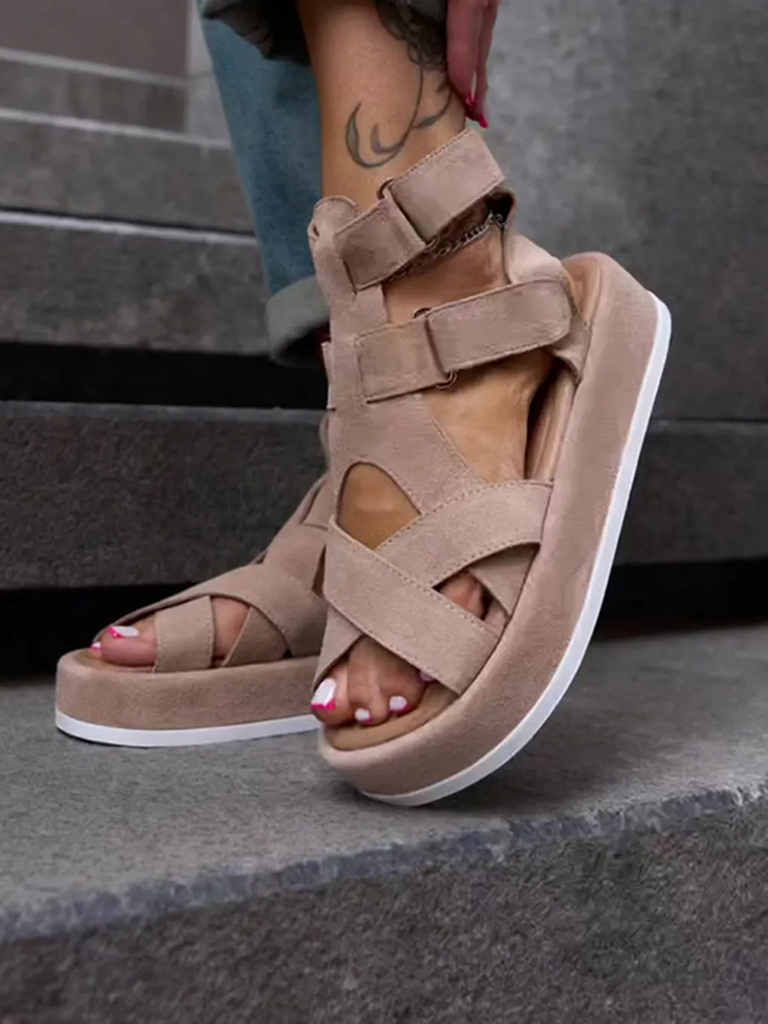 Chestnut Cake Triple Strap High Top Cross Sandals