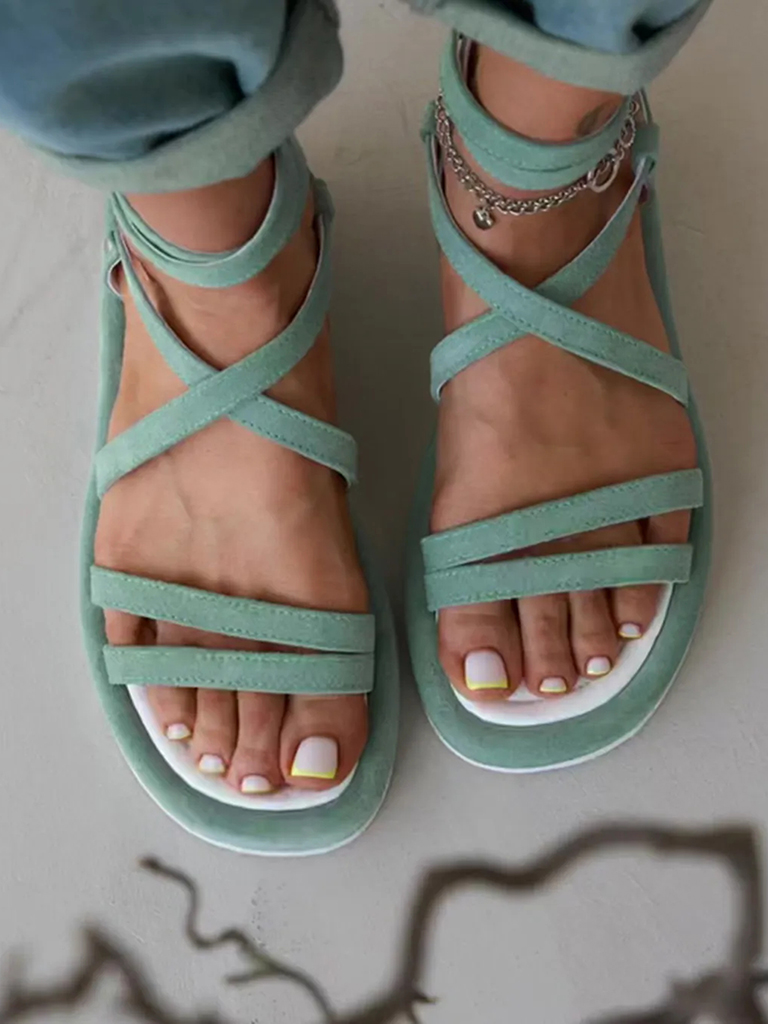 Glacier Mint Thin Strap Ballet Cross Casual Sandals
