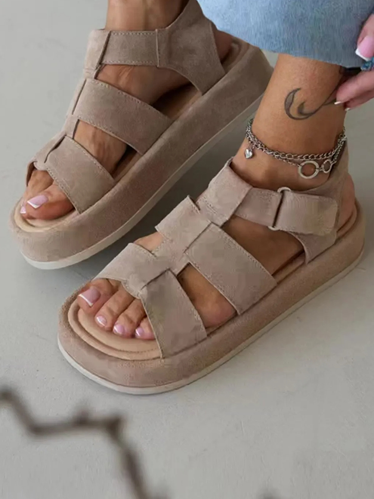 Chestnut Cake Three Strap Buckle Cross Velcro Casual Sandals