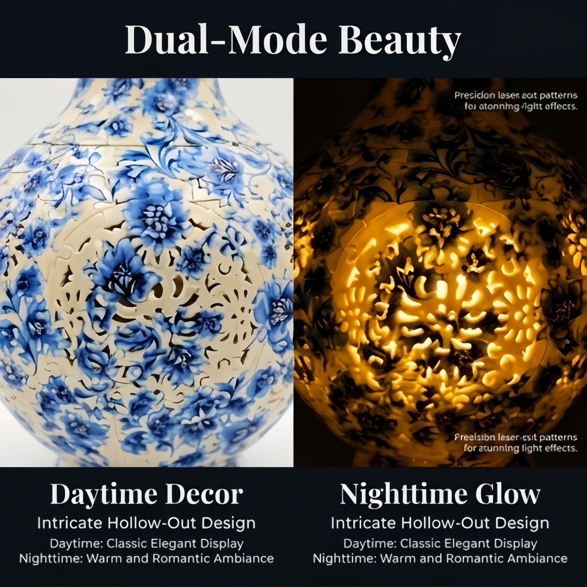 3D White and Blue Floral Style LED Light Puzzle Large Vase - (200Pieces)💡