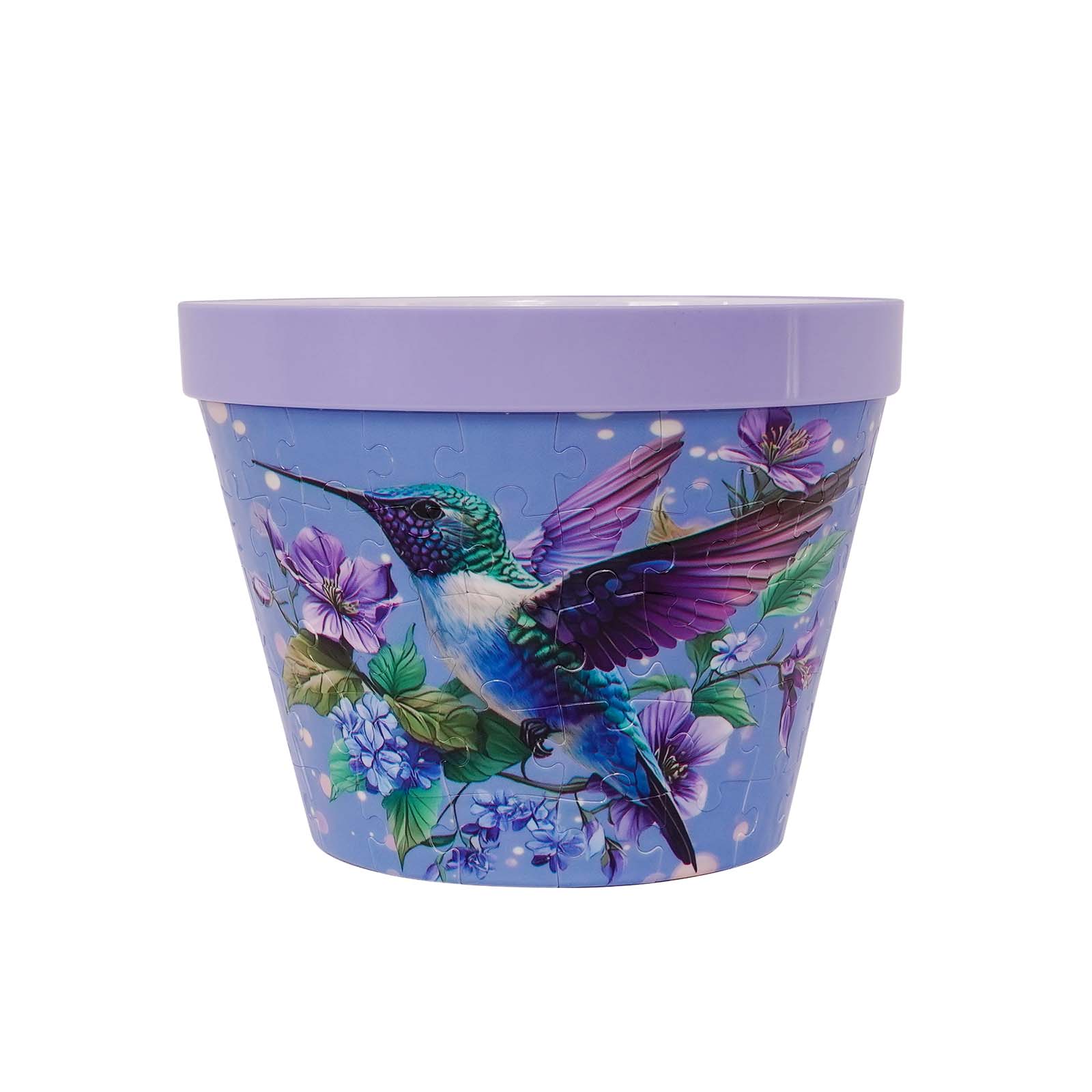3D Blue Hummingbird Series Large Flower Pot Jigsaw Puzzle (100 Pieces)