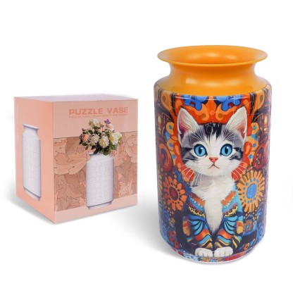 3D Colorful Cat Large Vase Jigsaw Puzzle (162 Pieces)