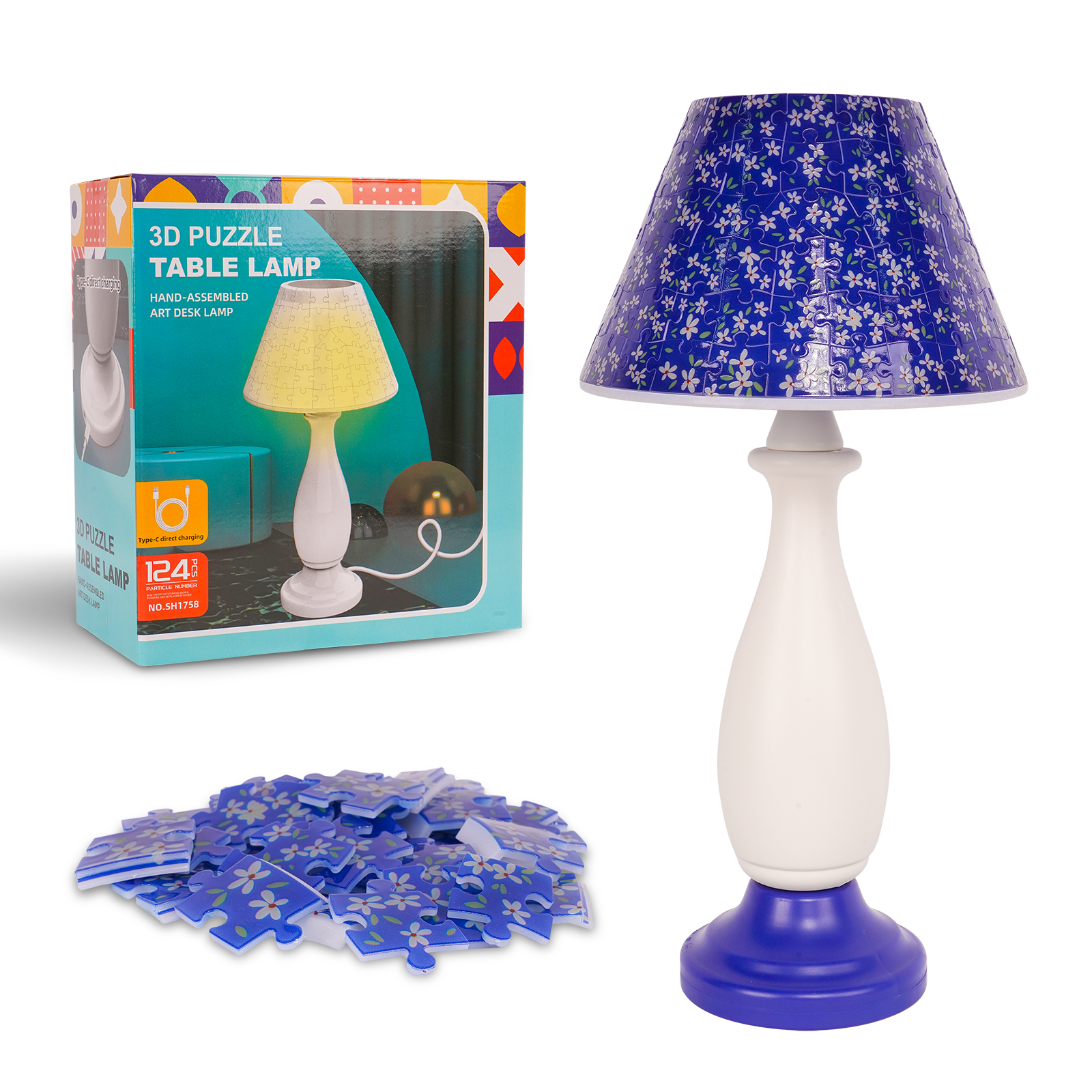 3D Blue Printed Puzzle Table Lamp - (124 Pieces)💡