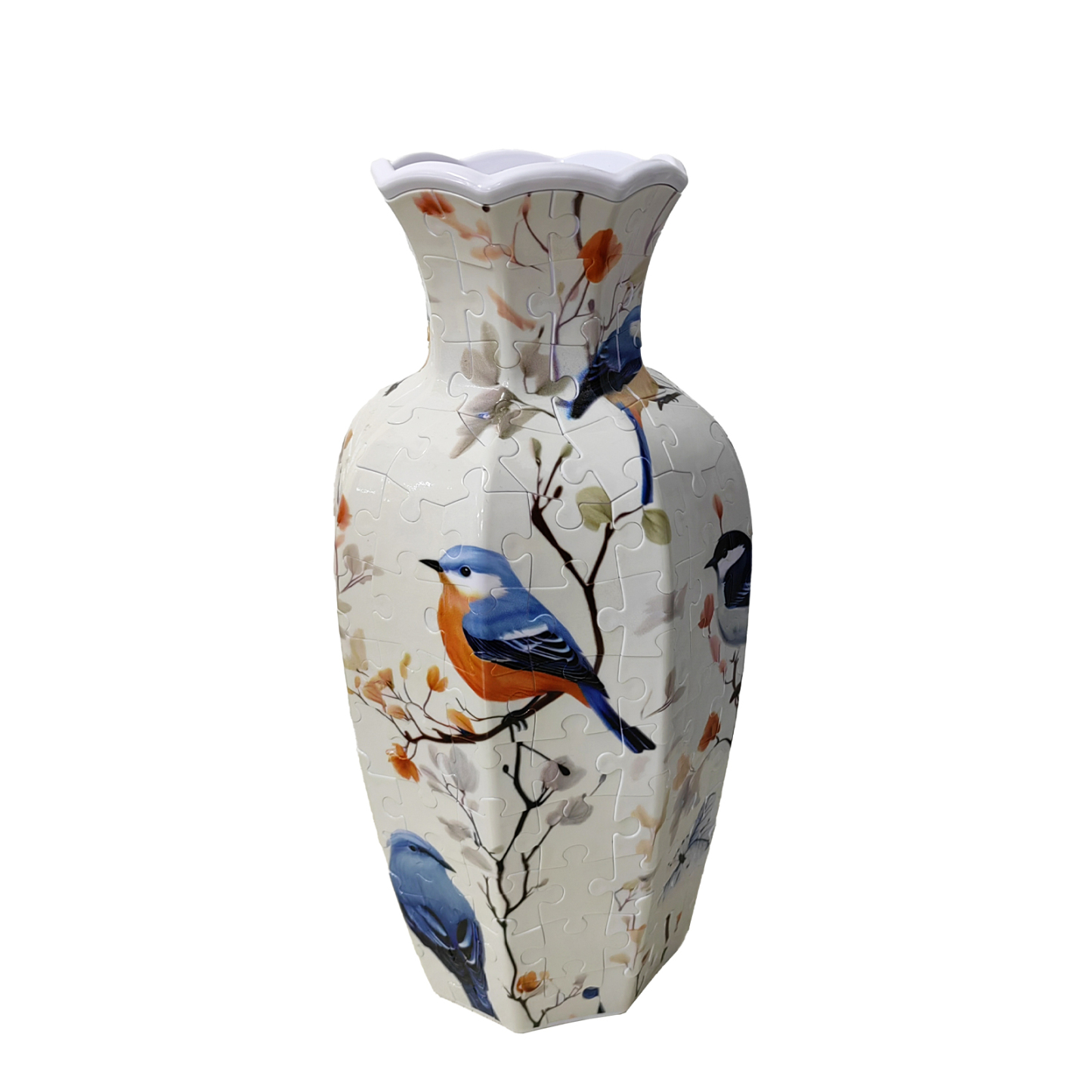 Blue Robin Flower Branch -Shaped Neck Long Vase Jigsaw Puzzle (164 Pieces)