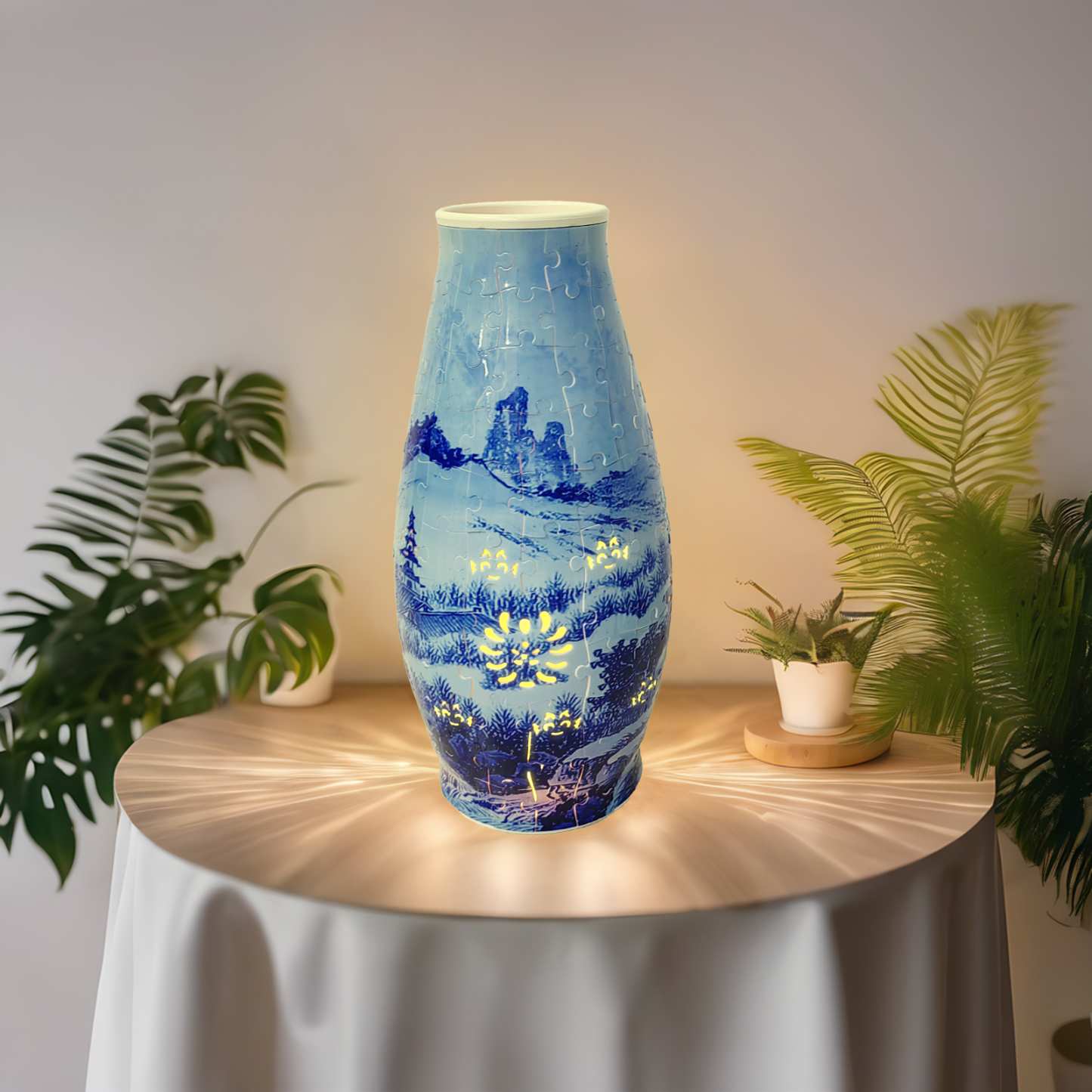 3D Blue Line Landscape Lighted Jigsaw Vase - (152 pieces)💡