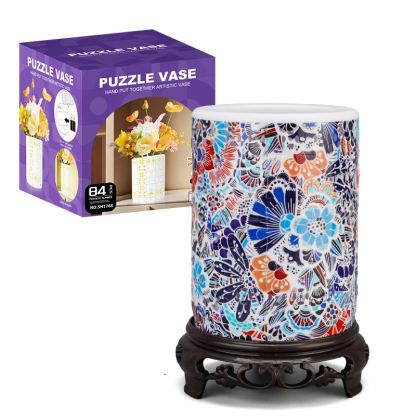 3D Vintage Wave Totem Style LED Lights Skeleton Puzzle Cylinder Vase - (84 Pieces)💡