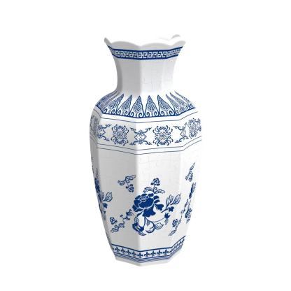 Blue White Orchid Vintage Floral Wavy-Shaped Neck Long Vase Jigsaw Puzzle (164 Pieces)