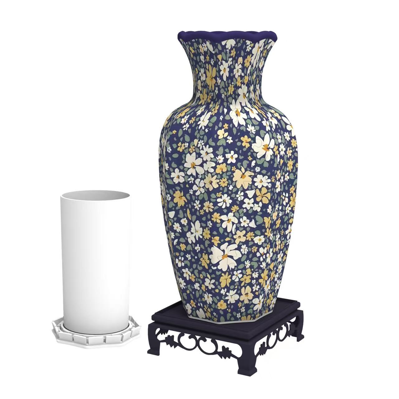 Blue White Floral Pattern Curved-neck Long Vase Jigsaw Puzzle (164 Pieces)