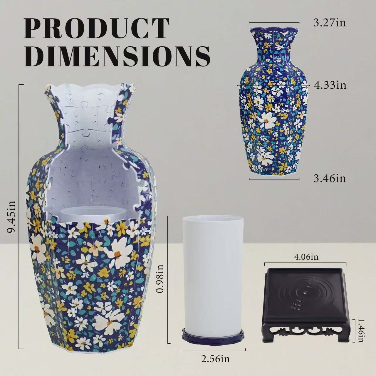 Blue White Floral Pattern Curved-neck Long Vase Jigsaw Puzzle (164 Pieces)