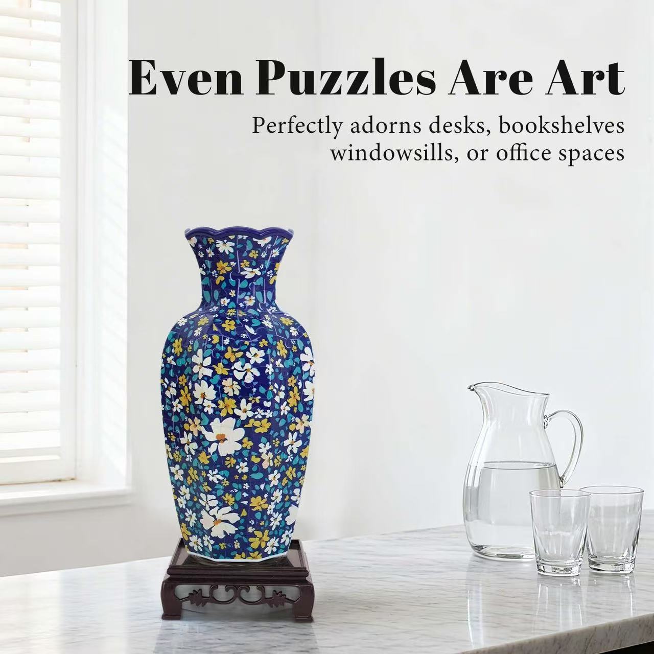 Blue White Floral Pattern Curved-neck Long Vase Jigsaw Puzzle (164 Pieces)