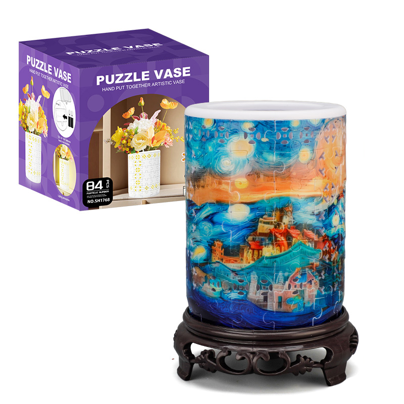 3D Desert Mirage Style LED Lights Skeleton Puzzle Cylinder Vase - (84 Pieces)💡