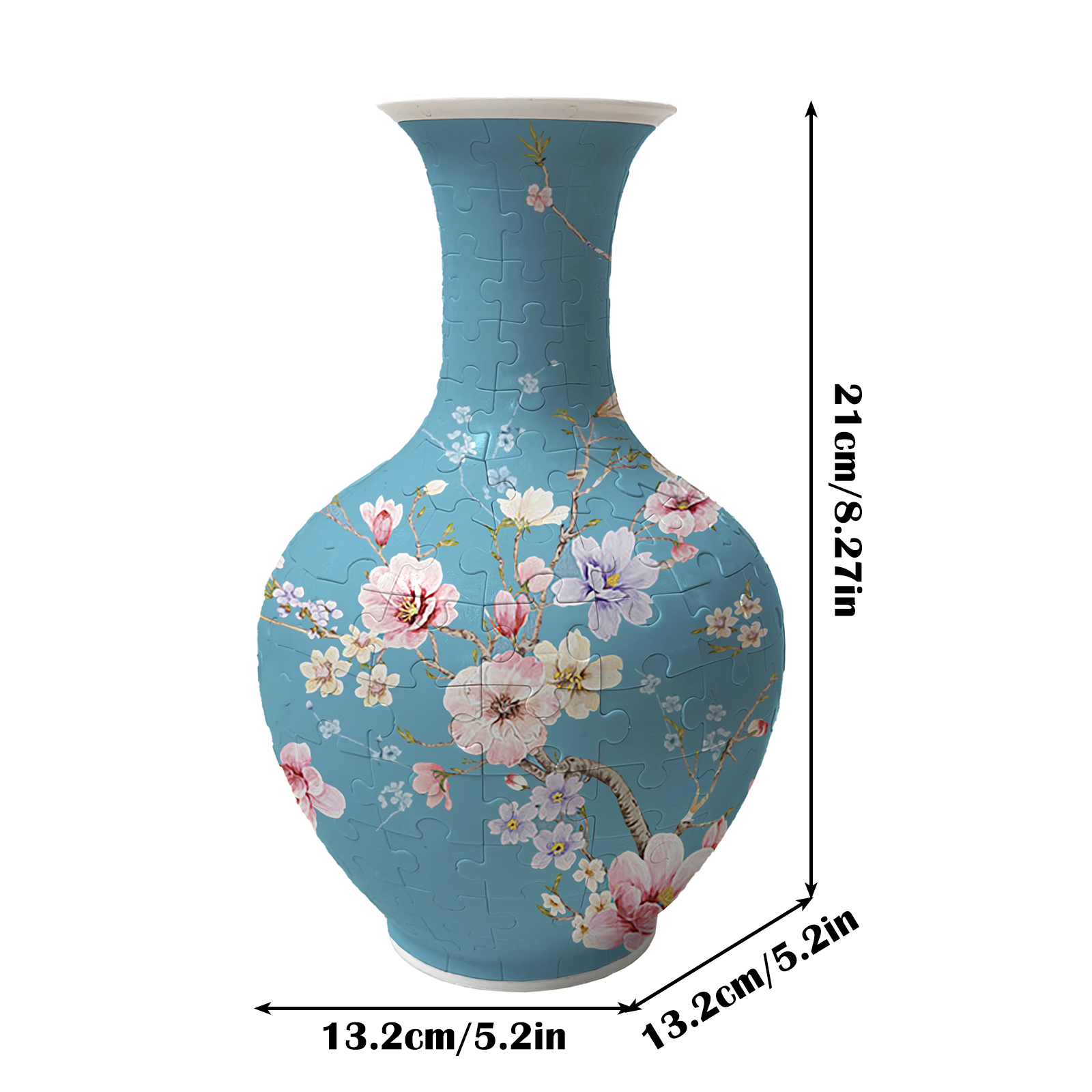 3D Elegant blue wood pear blossom Series Long Neck Round Puzzle Vase - (160 Pieces)