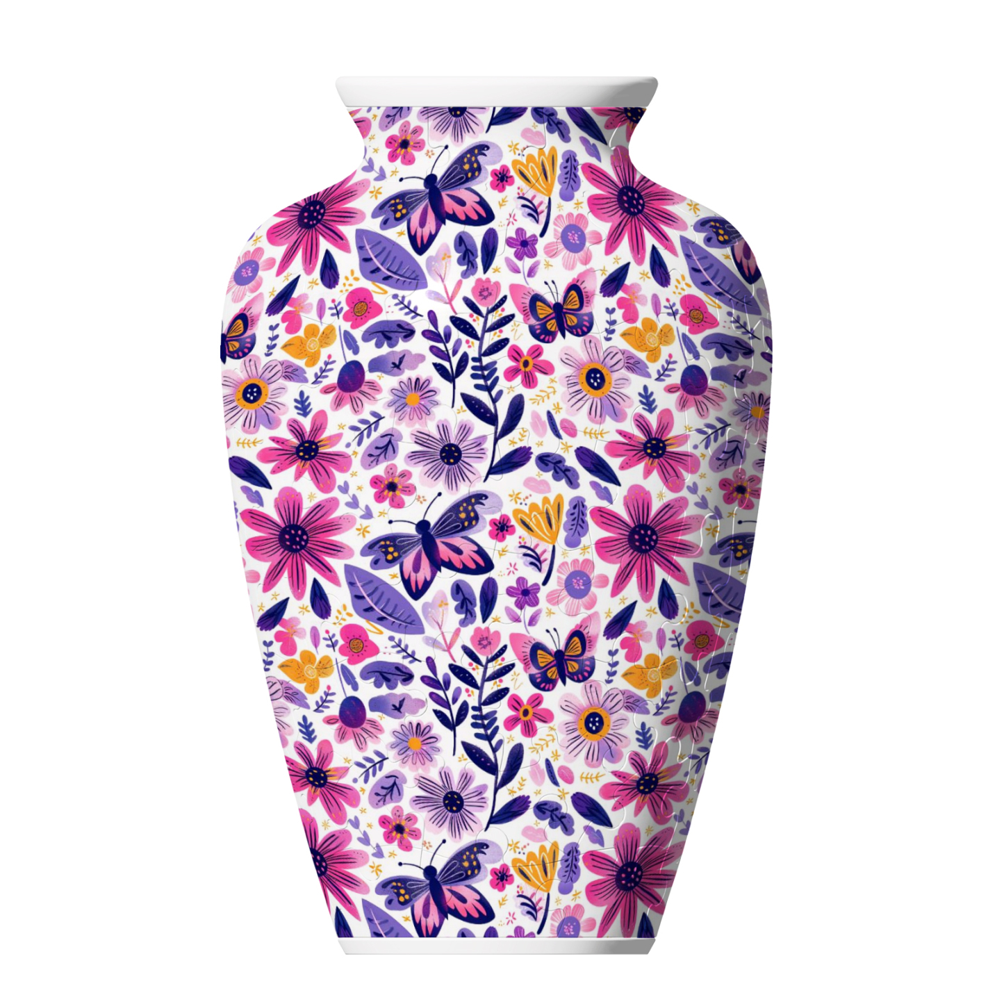3D Purple Sunflower Flower L eaves And Butterflies Series Puzzle Short-Necked Vase  - (120 Pieces) 