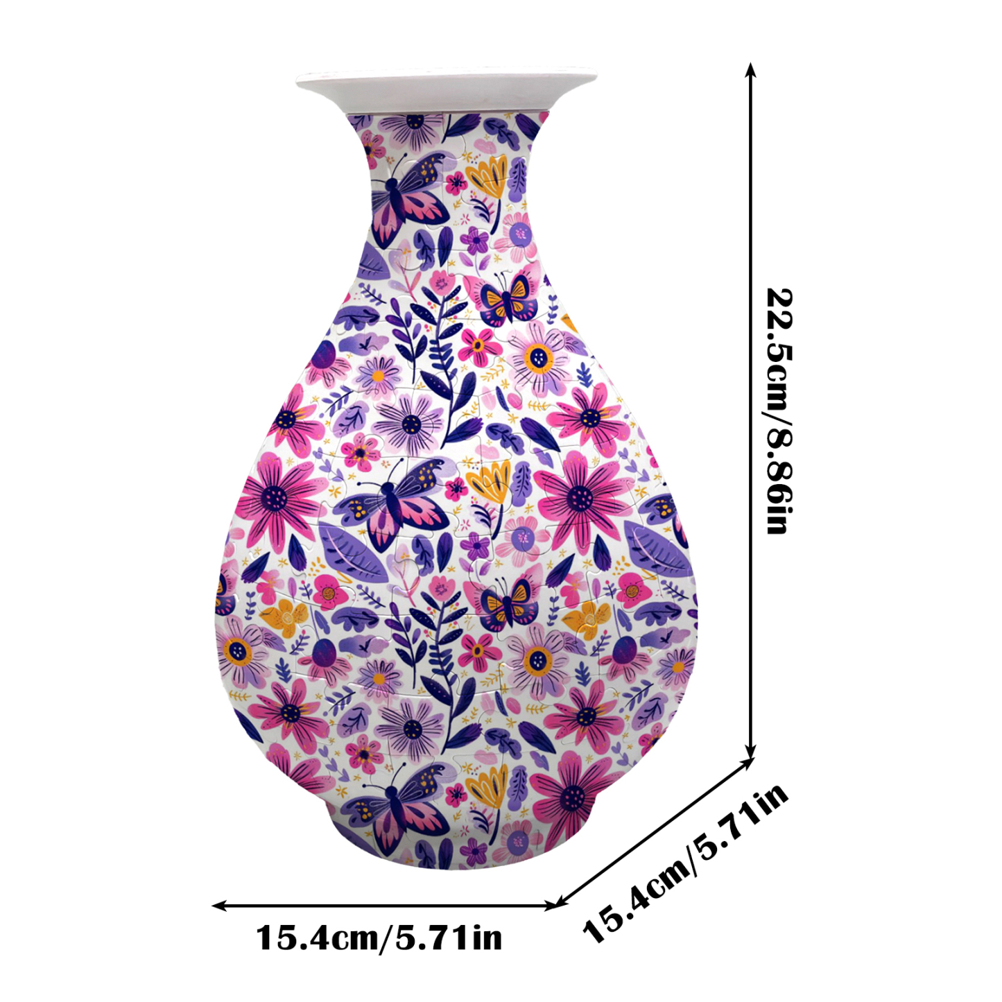 3D Purple Sunflower Flower Leaves And Butterflies Series Puzzle Round Belly Vase - (162 Pieces)