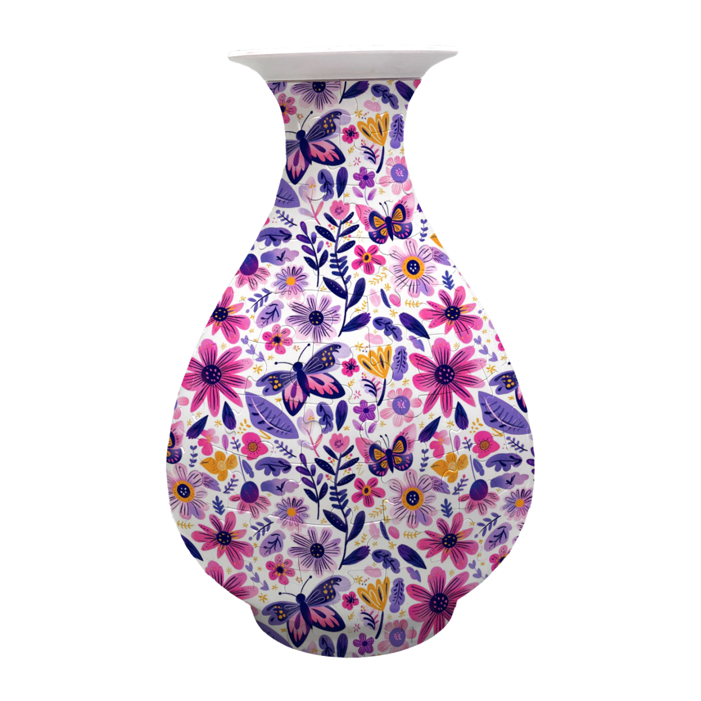 3D Purple Sunflower Flower Leaves And Butterflies Series Puzzle Round Belly Vase - (162 Pieces)