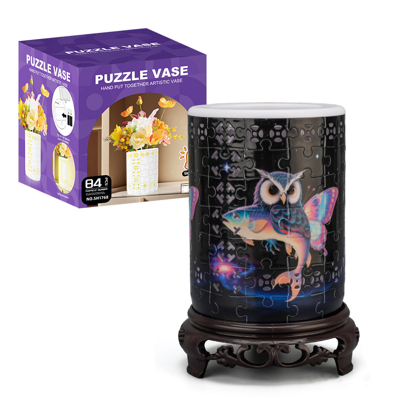 3D Owl Space Travel Style LED Lights Skeleton Puzzle Cylinder Vase - (84 Pieces)💡