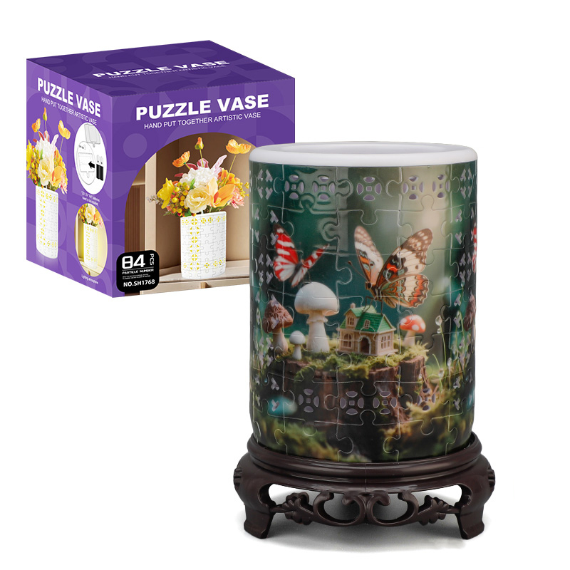 3D Mushroom Essence Micro Manor Style LED Lights Skeleton Puzzle Cylinder Vase - (84 Pieces)💡