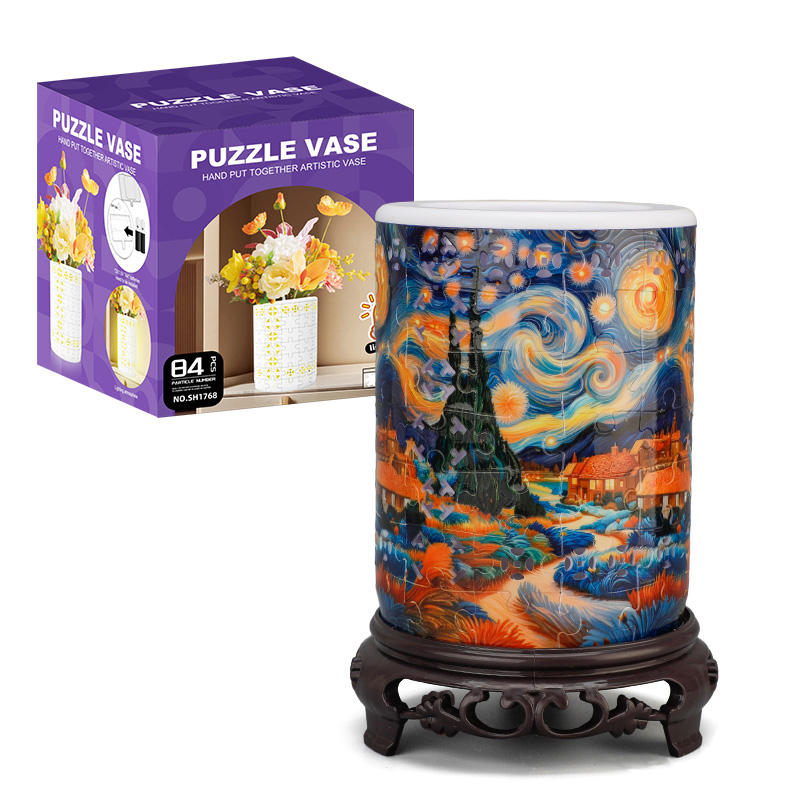 3D Magic Sky Town Style LED Lights Skeleton Puzzle Cylinder Vase - (84 Pieces)💡