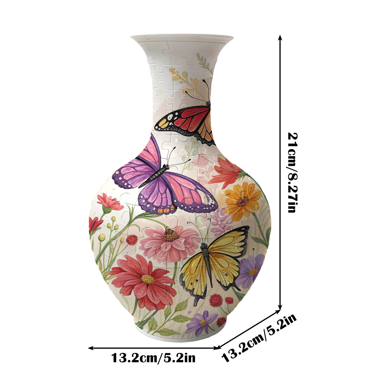 3D Butterflies Play On Daisy Bushes Series Long Neck Round Puzzle Vase - (160 Pieces)