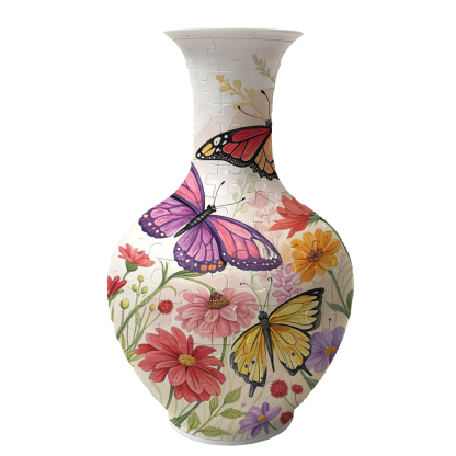 3D Butterflies Play On Daisy Bushes Series Long Neck Round Puzzle Vase - (160 Pieces)