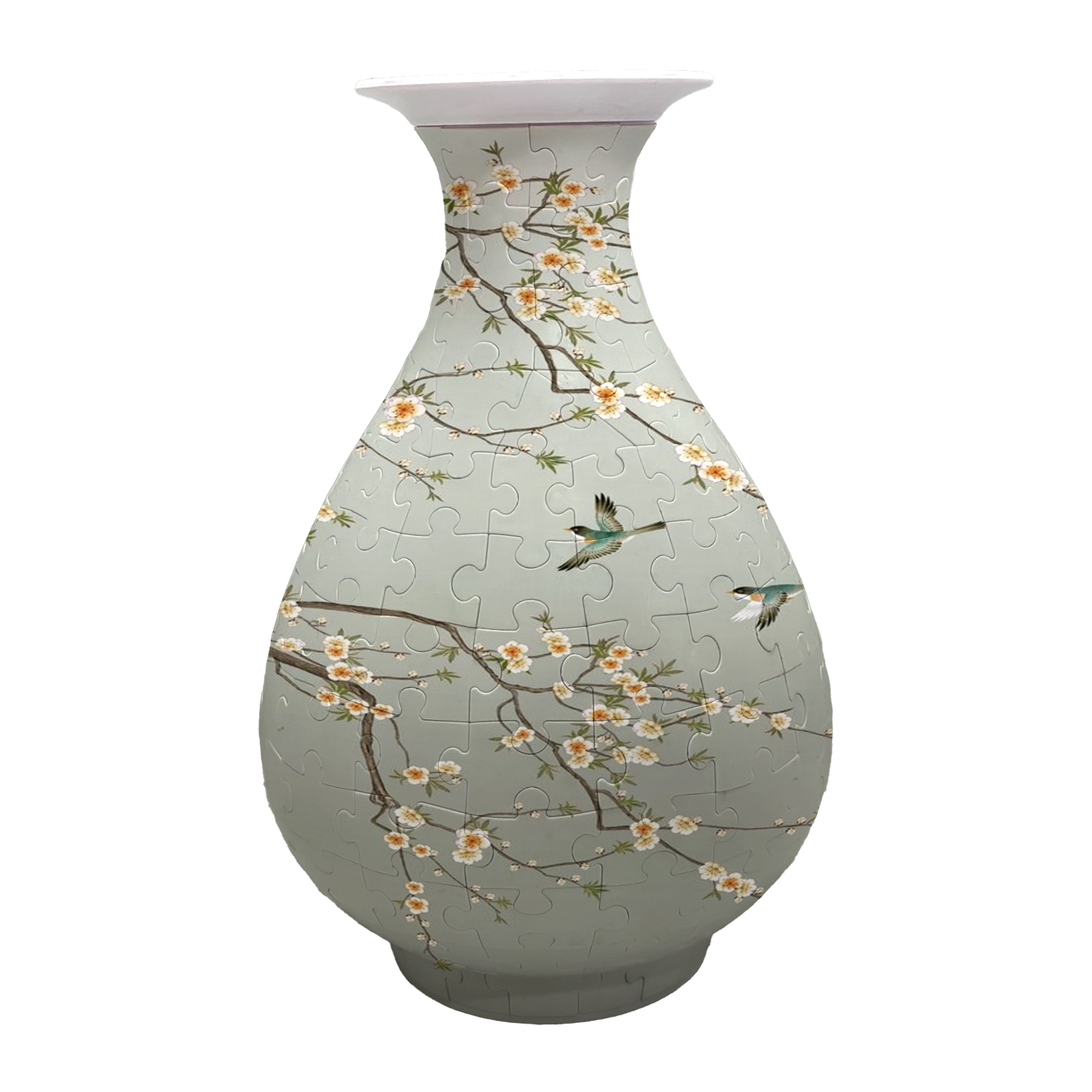 3D Kingfisher And Yellow Plum Series Puzzle Round Belly Vase - (162 Pieces) 