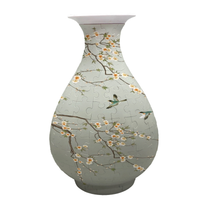 3D Kingfisher And Yellow Plum Series Puzzle Round Belly Vase - (162 Pieces) 