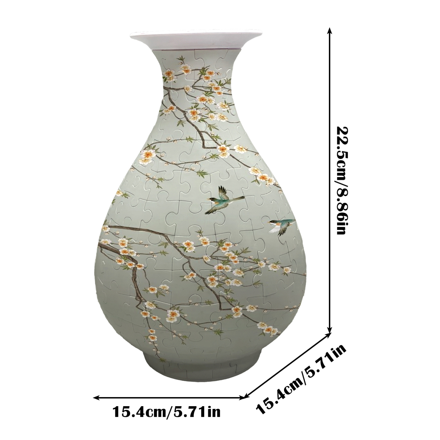 3D Kingfisher And Yellow Plum Series Puzzle Round Belly Vase - (162 Pieces) 