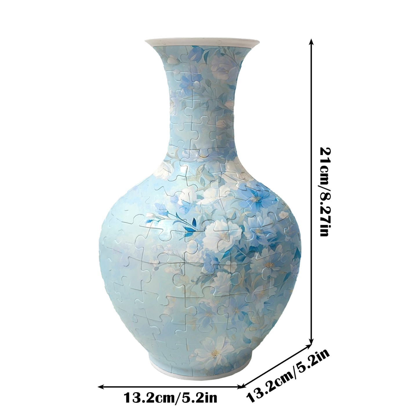 3D Elegant Blue And White Jasmine Series Long Neck Round Puzzle Vase - (160 Pieces)