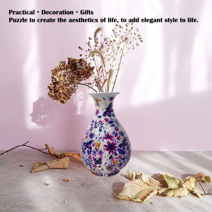 3D Purple Sunflower Flower Leaves And Butterflies Series Puzzle Round Belly Vase - (162 Pieces)