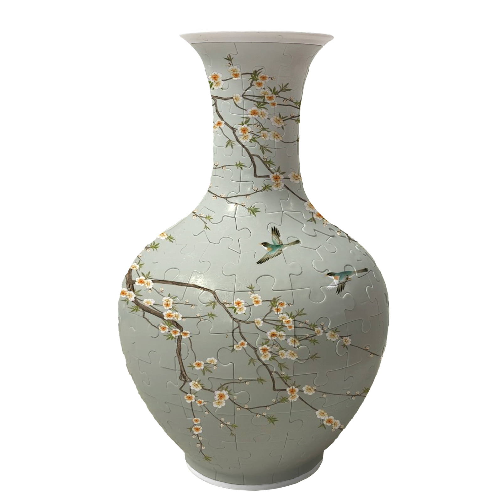 3D Kingfisher And vellow Plum Series Long Neck Round Puzzle Vase - (160 Pieces)