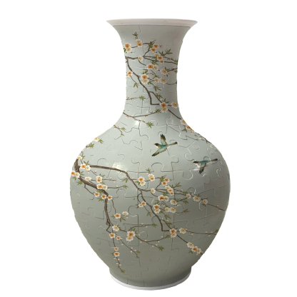 3D Kingfisher And vellow Plum Series Long Neck Round Puzzle Vase - (160 Pieces)