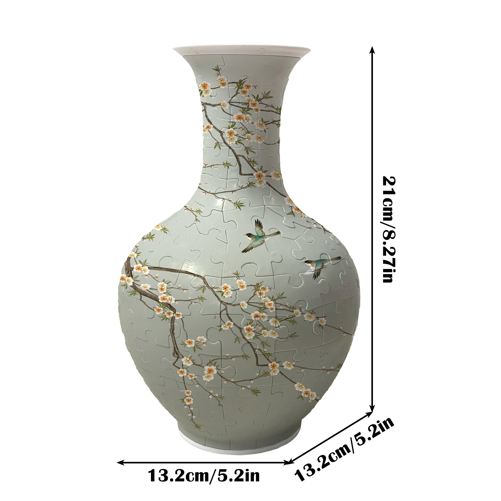 3D Kingfisher And vellow Plum Series Long Neck Round Puzzle Vase - (160 Pieces)