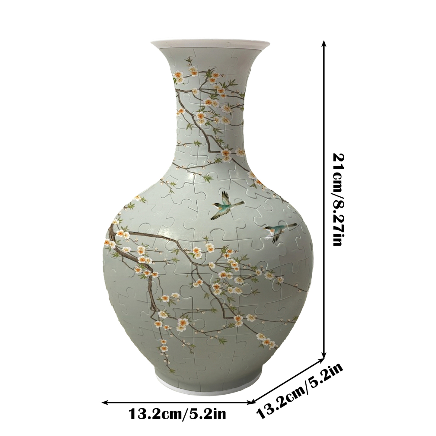 3D Kingfisher And vellow Plum Series Long Neck Round Puzzle Vase - (160 Pieces)